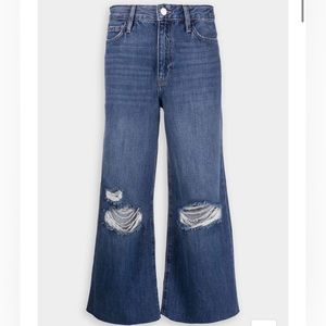 FRAME cropped wide leg jeans, distressed at knees. Size 27.